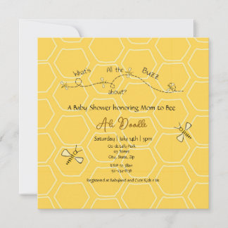 Invitation Jolie fête prénatale "Maman à Bébé abeille" en jau