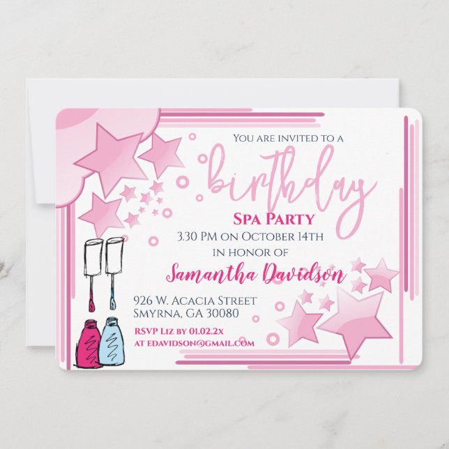 Invitation Jolie fête Spa d'anniversaire rose (Devant)