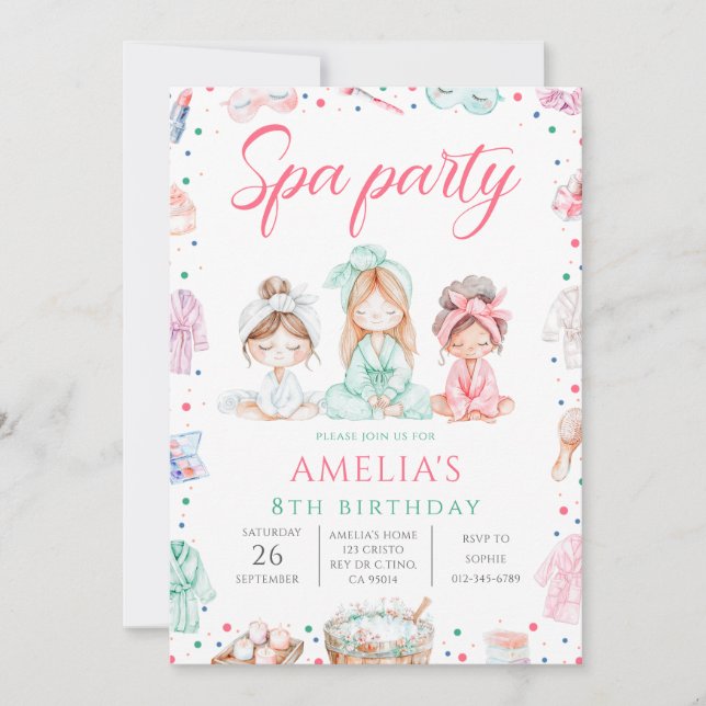 Invitation Jolie fête Spa Filles Anniversaire (Devant)