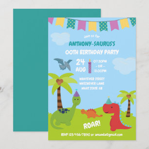 Invitation Jolie fête sur le thème des dinosaures personnalis