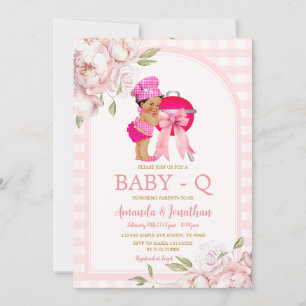 Invitation Jolie fille africaine BBQ Rose En vichy Baby showe