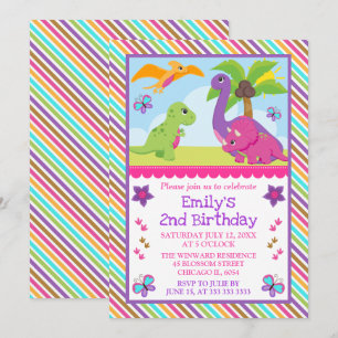 Invitation Jolie Fille Amis Dinosaures Anniversaire Enfants