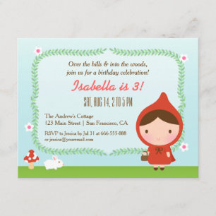 Invitation Jolie Fille au Chaperon Rouge Fête d'Anniversaire