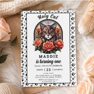 Invitation Jolie Fille au Chat Premier Anniversaire