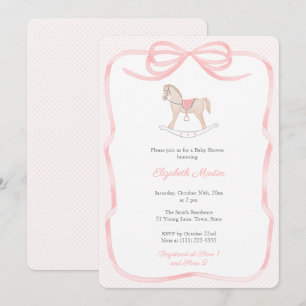 Invitation Jolie Fille au Cheval à Bascule Rose Baby Shower 