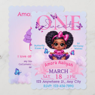 Invitation Jolie Fille aux Afro Puffs pour le 1er Anniversair
