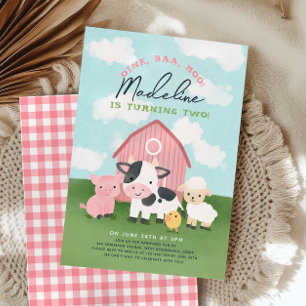Invitation Jolie fille aux animaux de la ferme Barnyard 2e an