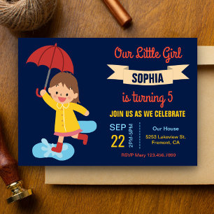 Invitation Jolie Fille avec Parapluie Fête d'anniversaire p