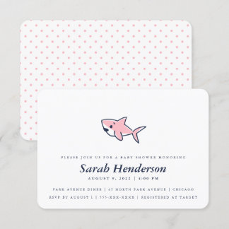 Invitation Jolie fille Baby shower de requin rose à main
