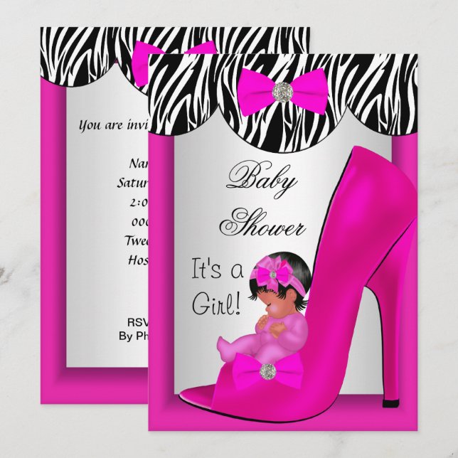 Invitation Jolie fille Baby shower Hot rose Ethnic Baby Chaus (Devant / Derrière)