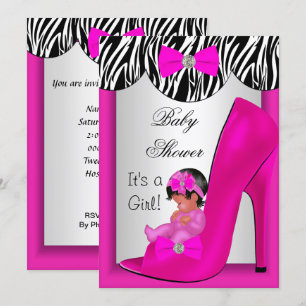 Invitation Jolie fille Baby shower Hot rose Ethnic Baby Chaus
