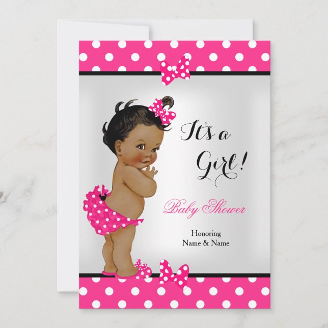 Invitation Jolie fille Baby shower Hot rose Noir Ethnique (Devant)