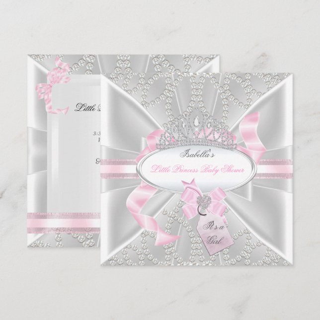Invitation Jolie fille Baby shower Petite princesse Diamants  (Devant / Derrière)