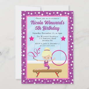 Invitation Jolie fille blonde gymnaste  Anniversaire des enfa