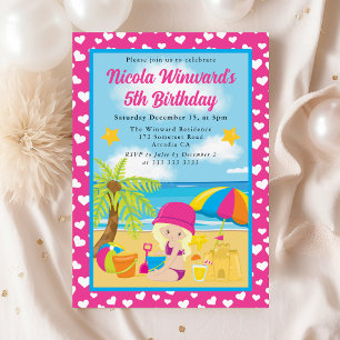Invitation Jolie Fille Blonde Plage Enfants Anniversaire