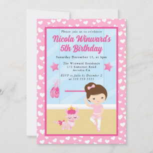 Invitation Jolie fille brune ballerine anniversaire enfants 