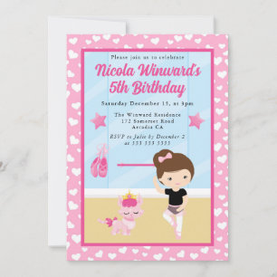 Invitation Jolie fille brune ballerine anniversaire enfants 