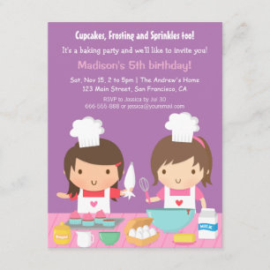 Invitation Jolie Fille Chef Cupcake Fête d'Anniversaire de Pâ