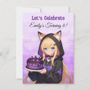 Invitation Jolie Fille d'Anime et Fête d'Anniversaire de Fill