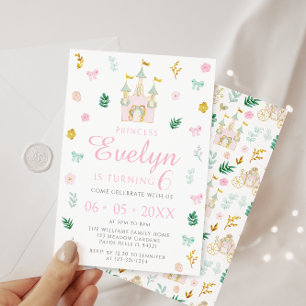 Invitation Jolie fille d'anniversaire princesse or rose