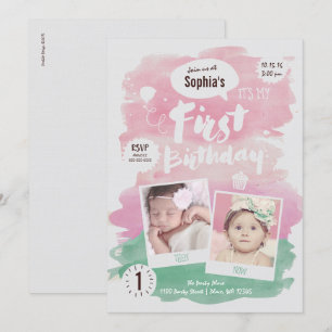 Invitation Jolie fille de fête d'anniversaire de premier anni