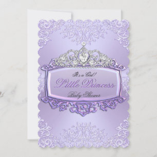 Invitation Jolie Fille de Fête de Bébé Princesse Tiare Lavand