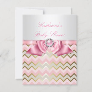 Invitation Jolie Fille de Fête de Naissance Rose Or Chevron