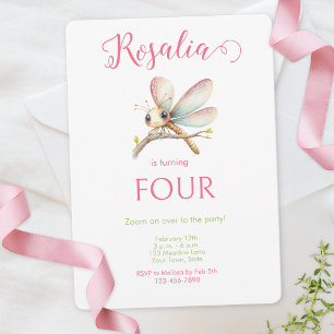 Invitation Jolie Fille Dragonfly Anniversaire Rose Vert Aquar