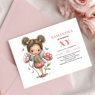Invitation Jolie Fille Fée Anniversaire Floral Magique Rose