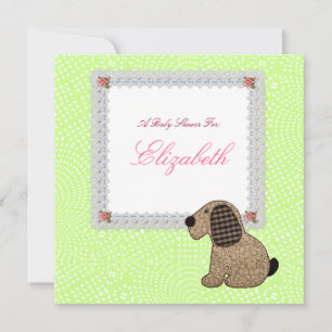Invitation Jolie fille féminine En vichy Baby shower chien