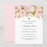 Jolie fille florale rose pâle doré Baptême