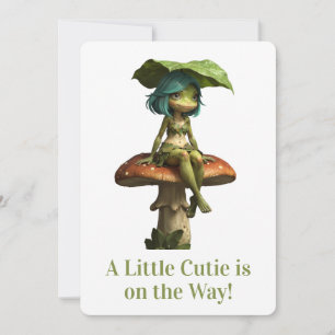 Invitation Jolie Fille Grenouille Assise sur Champignon