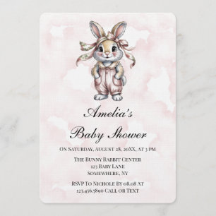 Invitation Jolie Fille Lapin Floral pour Baby Shower