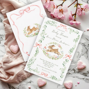 Invitation Jolie Fille Lapin Rose Florale Baby Shower