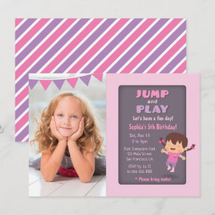 Invitation Jolie Fille qui saute sur un Trampoline Photo Fête