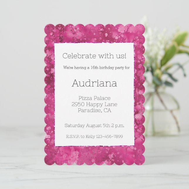 Invitation Jolie fille rose Abstrait 16e anniversaire (Debout devant)