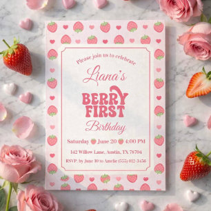 Invitation Jolie Fille Rose Anniversaire Fraise 1er Anniversa