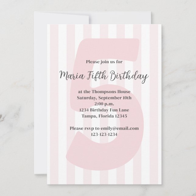Invitation Jolie fille rose Cinquième anniversaire Whimsical  (Devant)