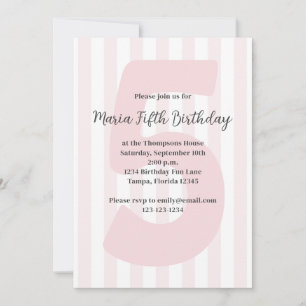 Invitation Jolie fille rose Cinquième anniversaire Whimsical