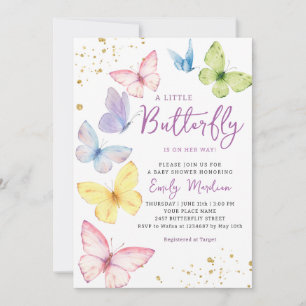 Invitation Jolie fille rose un petit papillon baby shower chi