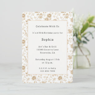 Invitation Jolie Fleur Blanche Crème Anniversaire