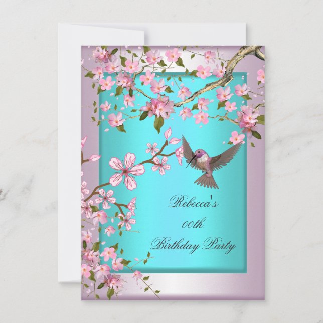 Invitation Jolie Fleur de cerisier Turquoise Blue Rose Party  (Devant)