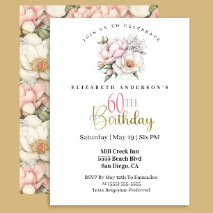 Invitation Jolie Fleur de Pivoine Rose Clair 60ème Anniversai