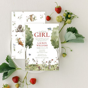 Invitation Jolie Fleur Sauvage Fraise Douce Bébé Fille Shower