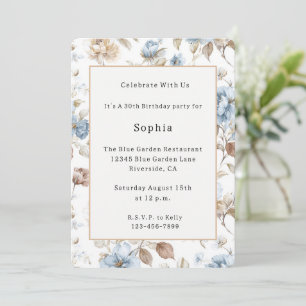 Invitation Jolie Fleurs Bleues Romantiques Anniversaire