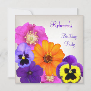 Invitation Jolie Fleurs colorées Crème Blanc Jaune Violet