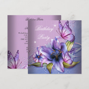 Invitation Jolie Fleurs de papillon rose violet Anniversaire