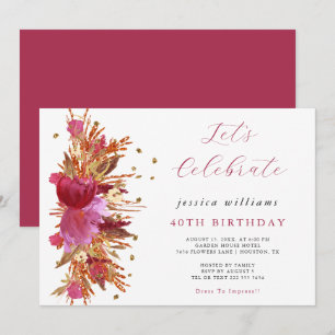 Invitation Jolie Fleurs Étincelles Fête d'anniversaire