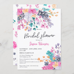 Invitation Jolie fleurs pressées script chic douche nuptiale