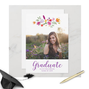 Invitation Jolie Fleurs violettes Grad Photo Party